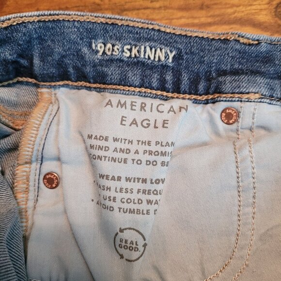 American Eagle Jeans 0 R Skinny 90's Mid Rise Medium Dark Wash Stretch Denim - Picture 5 of 12